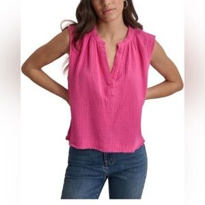 DKNY Women's L Sleeveless Double-Crepe Gauze Crop Top pullover oversized NWT